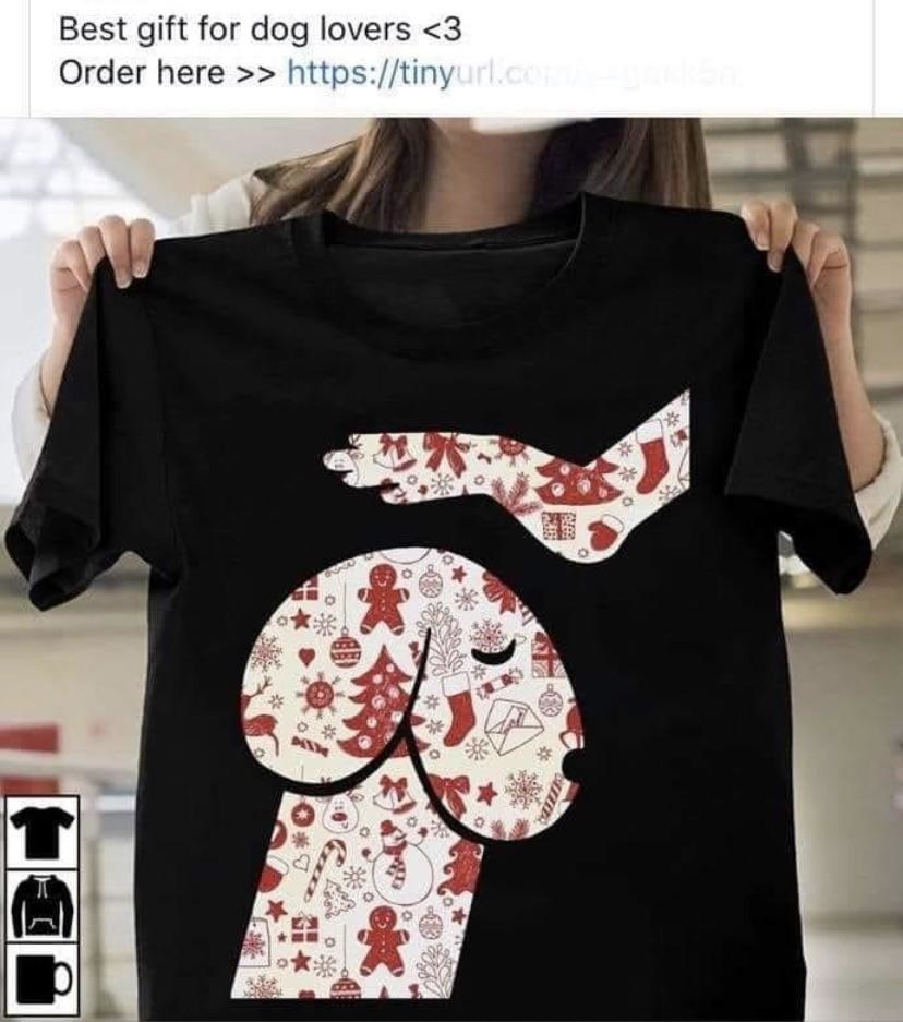 Sad-looking dog on a shirt