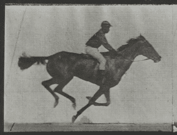 A man on a horse in the first motion picture