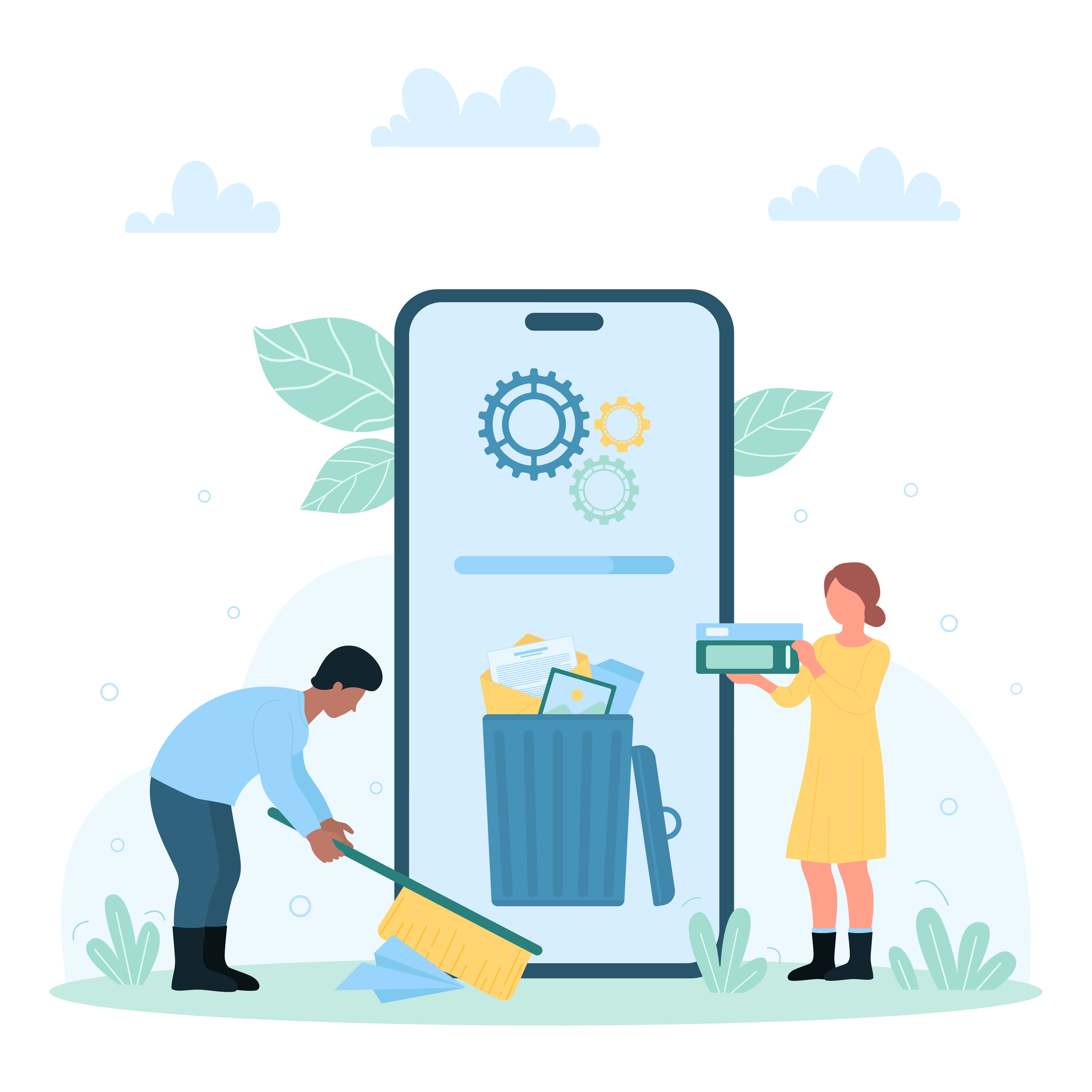 Cartoon of people cleaning a phone