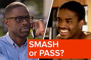 Sterling K. Brown is on the left with Larenz Tate on the right labeled, "smash or pass?"