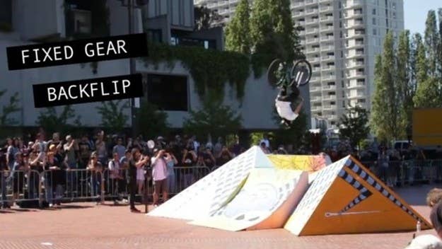 Watch Japanese FGFS rider Kozo pulls off the first ever back flip on a fixed gear bike.