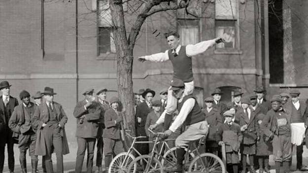 Rare photos of one-legged cyclists performing bike tricks in Washington D.C.