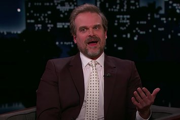 David Harbour is seen talking on Kimmels show