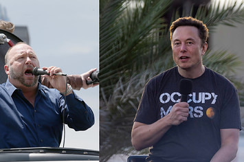 Alex Jones and Elon Musk are pictured