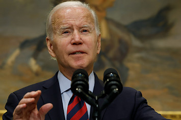 Biden is seen at the podium