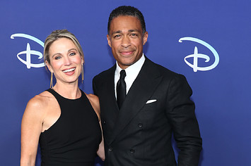 Amy Robach and TJ Holmes attend the 2022 ABC Disney Upfront at Basketball City
