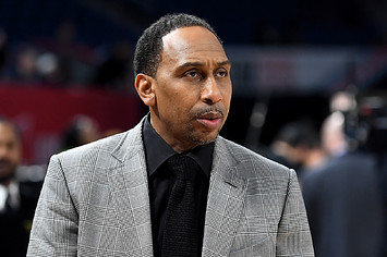 Stephen A. Smith looks on before the 2020 NBA All Star Celebrity Game