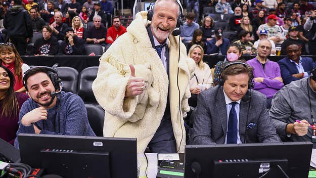 Jack Armstrong stole Drake's comically large fur coat last night during the first half of the Toronto Raptors game. Fans reacted to it jokingly.