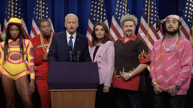 SNL's cold open sees President Biden replace Democratic candidates with celebrities like Tracy Morgan, Azealia Banks, Story Daniels, and Teskashi 6ix9ine.