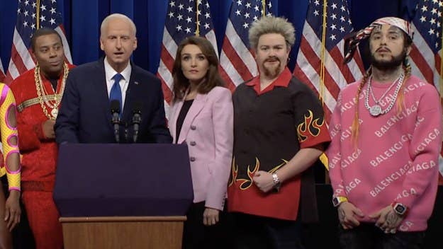SNL's cold open sees President Biden replace Democratic candidates with celebrities like Tracy Morgan, Azealia Banks, Story Daniels, and Teskashi 6ix9ine.