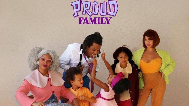 Beyoncé took to Instagram on Thursday to share a photograph of her, Jay-Z, and their three kids, Blue Ivy, Rumi, and Sir dressed as 'The Proud Family.'
