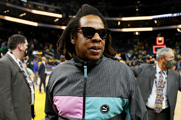 Jay Z is seen following the conclusion of Game One of the 2022 NBA Finals at Chase Center
