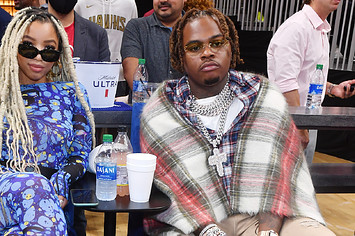 Chloe Bailey and Gunna pictured together at an NBA game.