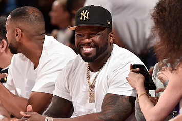 50 Cent attends the game between the Indiana Pacers and Sacramento Kings