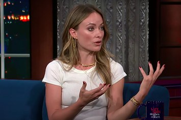 Olivia Wilde is pictured on The Late Show during an interview