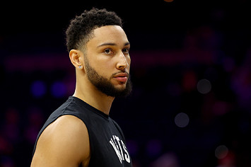 Ben Simmons of the Brooklyn Nets warms up before the game against the Philadelphia 76ers