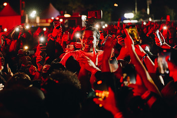 ASAP Rocky is pictured in the middle of a mosh pit