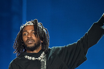 Kendrick Lamar is pictured performing at a music festival