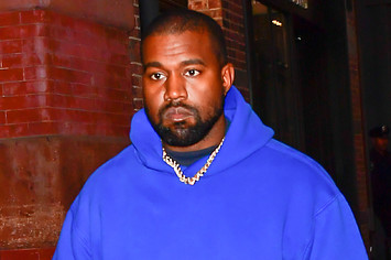 Kanye West is seen walking in SoHo.