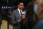 Stephen A Smith is pictured speaking with a microphone