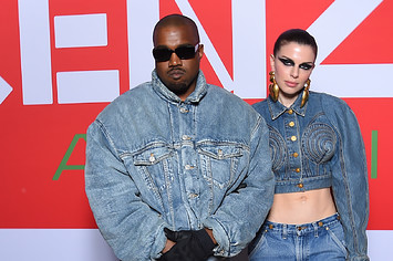 Ye and Julia Fox attend the Kenzo Fall/Winter 2022 2023 show as part of Paris Fashion Week