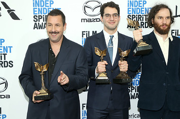 Adam Sandler is seen with the Safdie brothers