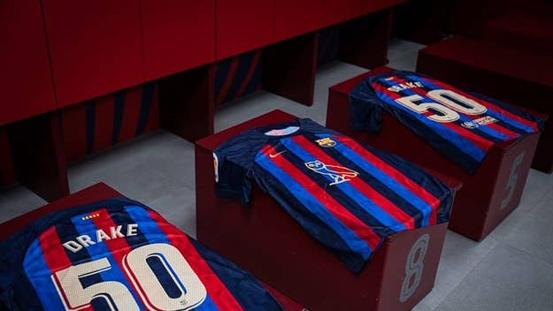 To celebrate 50 billion streams on Spotify, Drake is teaming up with FC Barcelona to add the OVO Sound logo, the owl, to the company's away kit.