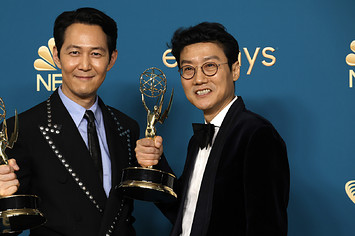 Lee Jung-jae, winner of Outstanding Lead Actor in a Drama Series for "Squid Game" and Hwang Dong-hyuk, winner of Outstanding Directing For A Drama Series for "Squid Game"