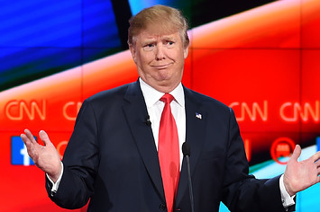 Donald Trump gestures during CNN-hosted Republican Presidential Debate.