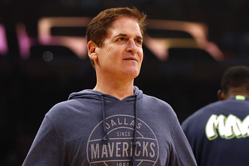 Mark Cuban looks on ahead of a game between the Mavericks and the Lakers.