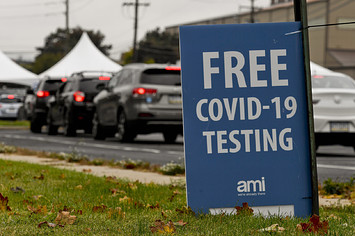A sign that reads "Free COVID 19 Testing".