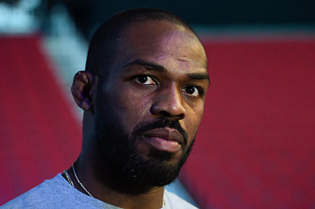 Jon Jones waits backstage during the UFC 247 ceremonial weigh in.