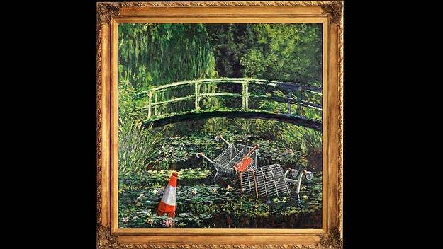 Sotheby's will be auctioning off Banksy's tongue-in-cheek oil painting, 'Show Me The Monet', on October 21. 