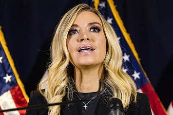 Kayleigh McEnany speaks during press conference at the Republican National Committee headquarters.
