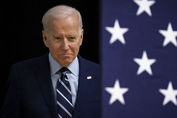 Joe Biden arrives during an event at Iowa Central Community College.
