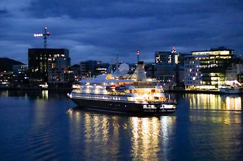 The Seadream 1 ship is pictured at Bodo harbor in Norway.