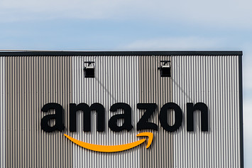 Amazon logo at a logistic centre.