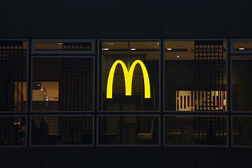 McDonald's Logo is seen on the Warsaw Central railway station building.