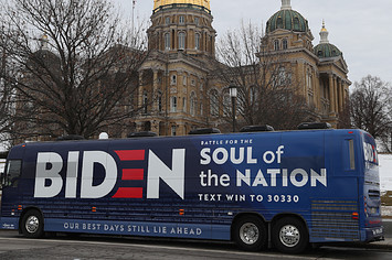 The campaign bus for Democratic presidential candidate former Vice President Joe Biden