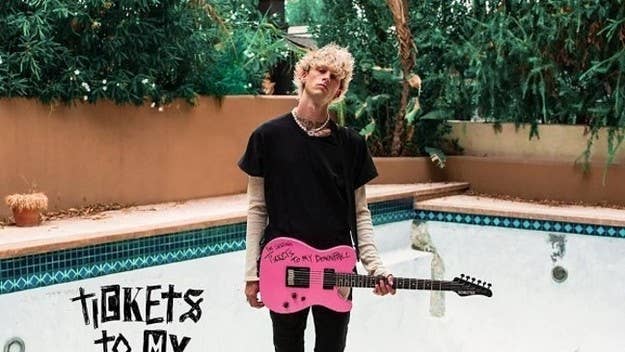 Machine Gun Kelly goes full 'Take Off Your Pants and Jacket' for his new album, which is executive produced by drummer Travis Barker of blink-182.