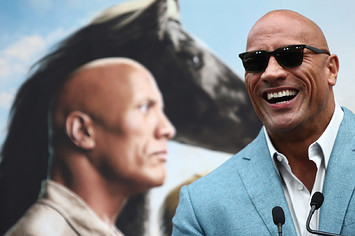 Dwayne Johnson speaks during a Hand and Footprint ceremony