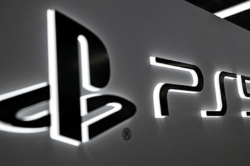 Sony's Playstation 5 logo is seen at an electronics store in Tokyo,