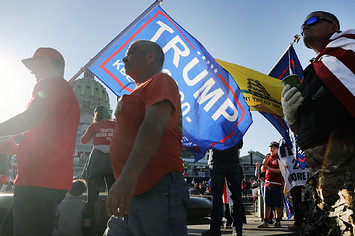 Hundreds of Donald Trump supporters gather in the state capital of Pennsylvania