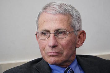 Anthony Fauci listens during the daily briefing on COVID 19 in the Brady Briefing Room.