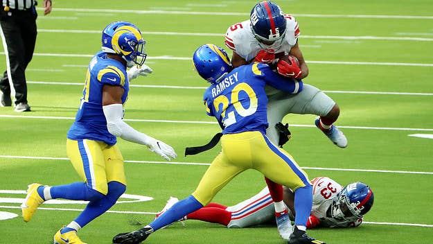The drama between Jalen Ramsey of the Rams and Golden Tate of the Giants turned physical on Sunday when the pair got into a fight that turned into a brawl.