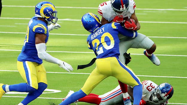 The drama between Jalen Ramsey of the Rams and Golden Tate of the Giants turned physical on Sunday when the pair got into a fight that turned into a brawl.