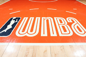 A close up view of the WNBA logo