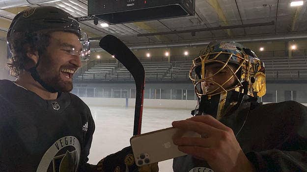 We caught up with the Vegas Golden Knights teammates to talk about the interrupted hockey season, their fave hockey films, and their new iPhone ad. 