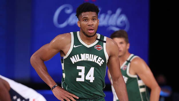 Milwaukee Bucks’ Giannis Antetokounmpo was ejected on Tuesday night during the second quarter after he head-butted Moritz Wagner of the Wizards.