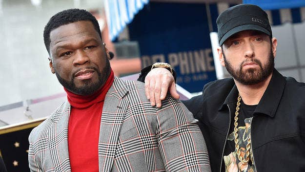 50 Cent says that Eminem will stop what he's doing to send him random texts, saying that when he does "that sh*t makes my day on a whole other level."